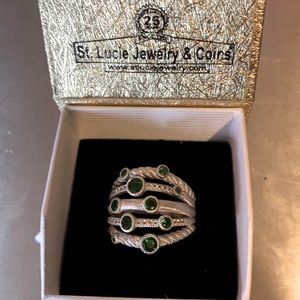 Judith Ripka sterling silver green garnet ring